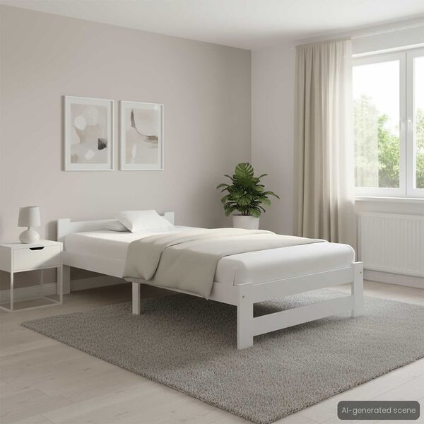 vidaXL voodiraam valge, tugevast m&auml;nnipuidust, 100 x 200 cm