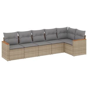 vidaXL 6-osaline aiadiivani komplekt patjadega, beež, pol&uuml;rotang