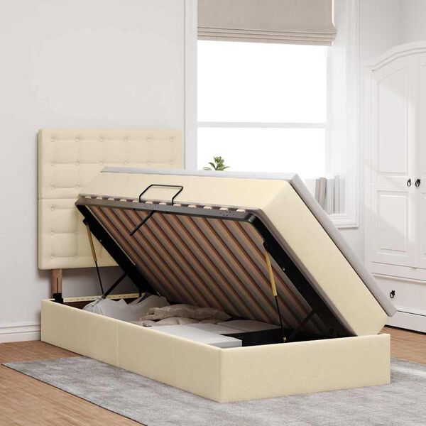 vidaXL Voodi hoiukohaga ja madratsiga Kreem 90 x 190 cm Pol&uuml;ester