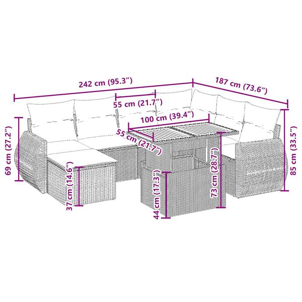 vidaXL 8-osaline aiadiivani komplekt patjadega, beež, pol&uuml;rotang