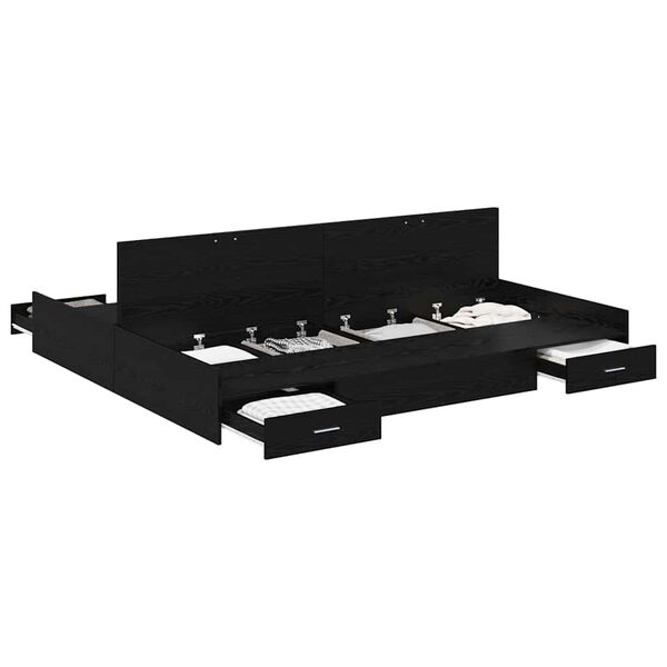vidaXL Voodi hoiukohaga raam peaga Must tamm 180 x 200 cm Tehispuit