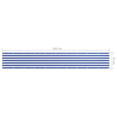 vidaXL rõdusirm, valge ja sinine, 75 x 500 cm, oxford-kangas
