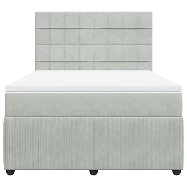 vidaXL kontinentaalvoodi madratsiga, helehall, 140x200 cm, samet