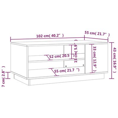 vidaXL kohvilaud, pruun tamm, 102 x 55 x 43 cm, puitlaastplaat