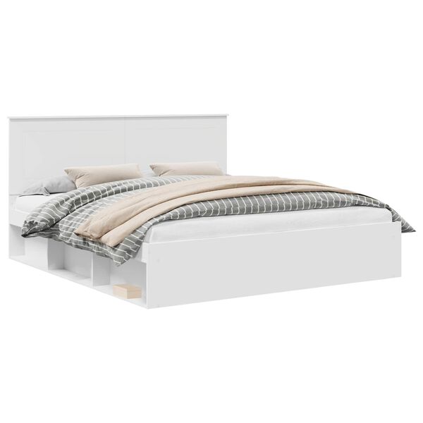 vidaXL Voodi raam peaga Valge 200 x 200 cm Tahke m&auml;nd