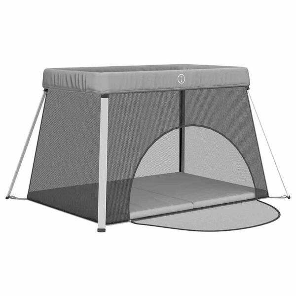 vidaXL beebi m&auml;nguaedik madratsiga, helehall, linane kangas