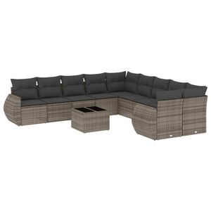 vidaXL 11-osaline aiadiivani komplekt patjadega, hall, pol&uuml;rotang