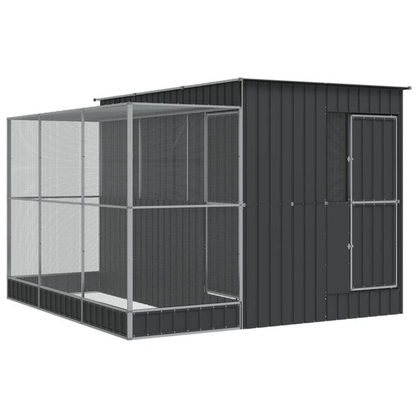 vidaXL linnumaja pikendusega, hõbedane, 290 x 303 x 216 cm, teras