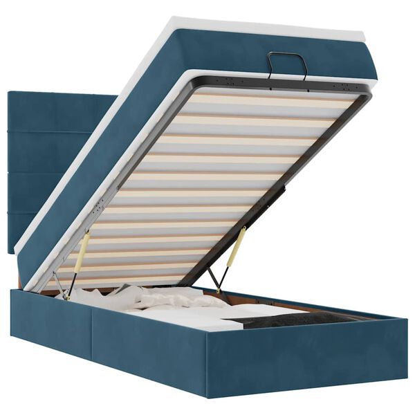 vidaXL Ottomani voodiraam madratsitega, tumesinine, 90x190 cm, samet