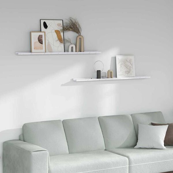 vidaXL Seinariiul riiuliga 2 pcs Valge Marmor 115 x 9 x 3 cm Tehispuit