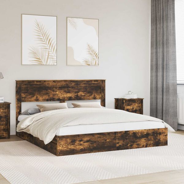 vidaXL Laos voodi peaga Suitsetatud tamm 180 x 200 cm Tehispuit