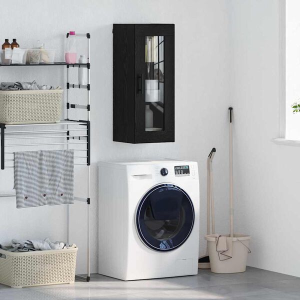 vidaXL Seinakapp Must tamm 34,5 x 34 x 90 cm Kunstlik puit ja klaas