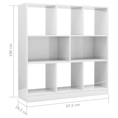 vidaXL raamaturiiul kõrgläikega valge 97,5x29,5x100 cm, puitlaastplaat