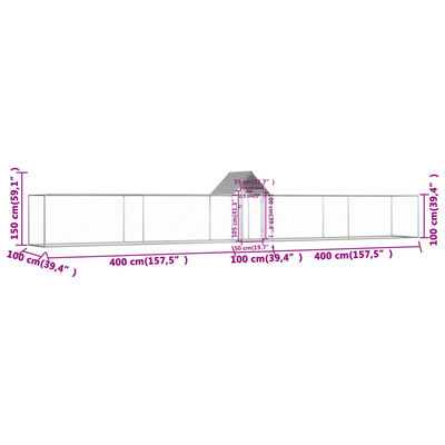 vidaXL kanakuut, 9 x 1 x 1,5 m, tsingitud teras
