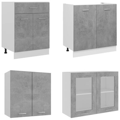 vidaXL 4-osaline köögikappide komplekt, betoonhall, puitlaastplaat