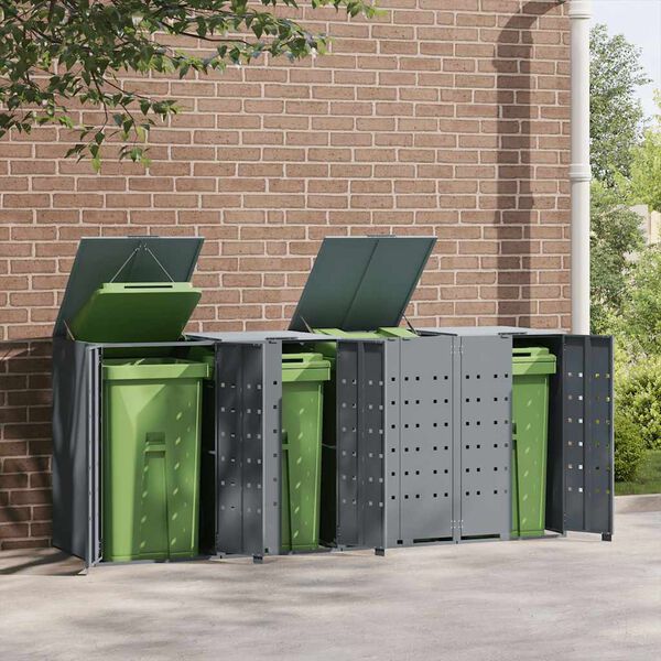 vidaXL ratastega prügikasti kuur 3 prügikastile, 276x79x117 cm, teras