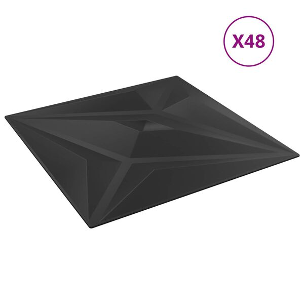 vidaXL Seinapaneelid T&auml;ht 48 pcs Must Staar 50 x 50 cm XPS Vaht