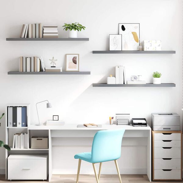 vidaXL seinariiulid, 4 tk, hall, 120x23,5x3,8 cm MDF