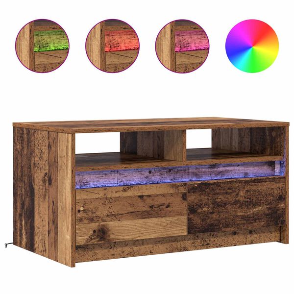 vidaXL Kohvilaud LED -ribatuledega Vana puit 90 x 50 x 45 cm Tehispuit