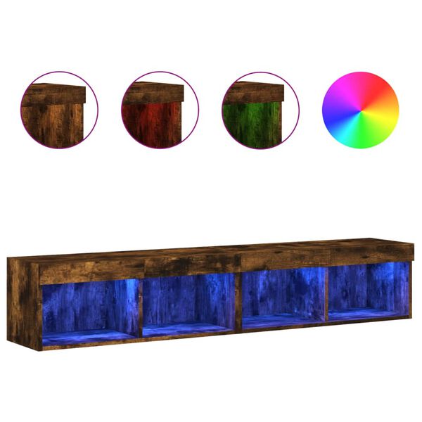 vidaXL LED-tuledega telerikapid 2 tk, suitsutatud tamm, 80x30x30 cm