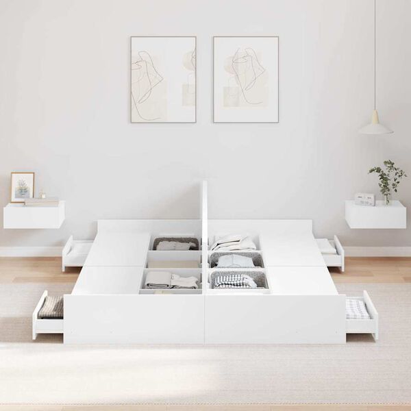 vidaXL Voodi hoiukohaga raam peaga Valge 140 x 200 cm Tehispuit