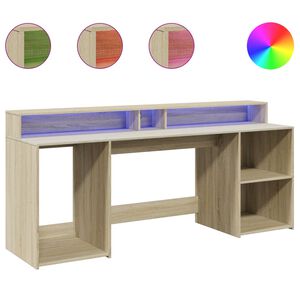 vidaXL kirjutuslaud LED-tuledega, Sonoma tamm, 200x55x91 cm, tehispuit