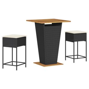 vidaXL 3-osaline aia baarikomplekt istmepatjadega, must, pol&uuml;rotang