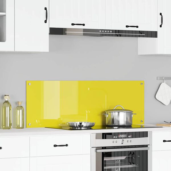 vidaXL K&ouml;gi Splashback Kollane 120 x 40 cm karastatud klaas