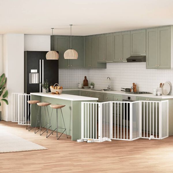 vidaXL kokkupandav koerav&auml;rav uksega, 12 paneeli, valge 600 cm, pappel