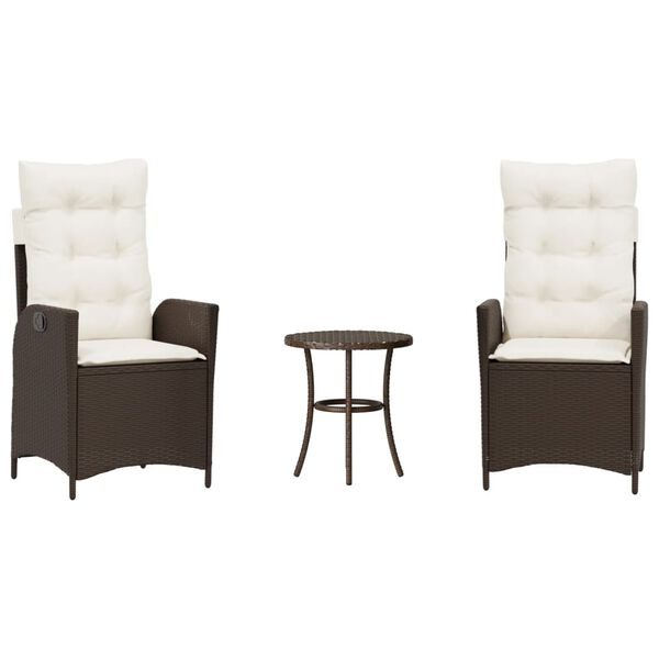 vidaXL 3-osaline aia bistrookomplekt patjadega, pruun, pol&uuml;rotang