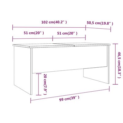 vidaXL kohvilaud, Sonoma tamm, 102x50,5x46,5 cm, tehispuit