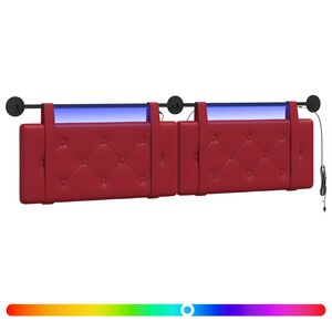 vidaXL Rippuv voodipeats LED-valgustusega Veinpunane Kunstnahk