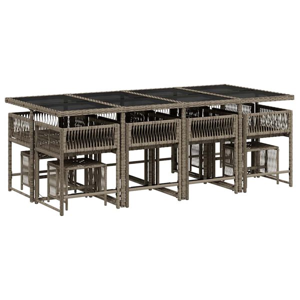 vidaXL 13-osaline aia s&ouml;&ouml;gim&ouml;&ouml;bli komplekt patjadega, hall, pol&uuml;rotang