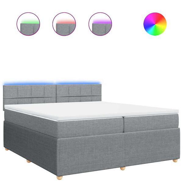 vidaXL kontinentaalvoodi madratsiga, helehall, 200x200 cm, kangas