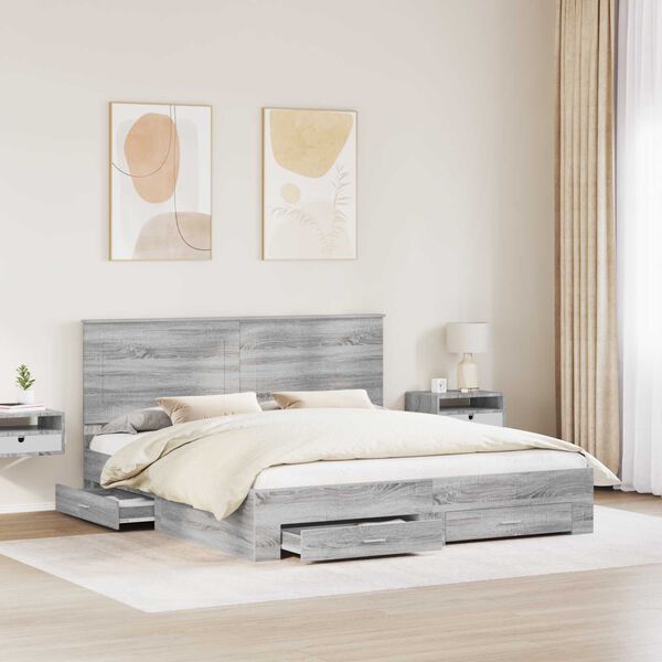 vidaXL Voodi raam peaga sahtliga Hall Sonoma 200 x 200 cm Tehispuit