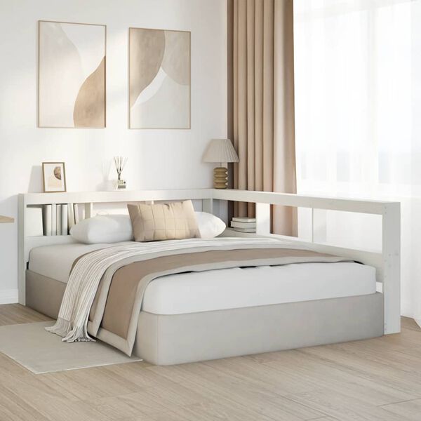 vidaXL raamatukapi peatsi L-kujuline, valge, 135 cm, m&auml;nnipuit