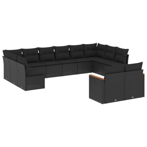 vidaXL 12-osaline aiadiivani komplekt patjadega, must, pol&uuml;rotang