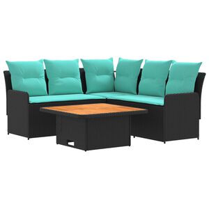 vidaXL M&ouml;&ouml;blisete padjaga 4 pcs Must ja t&uuml;rkiissinine PE rattan
