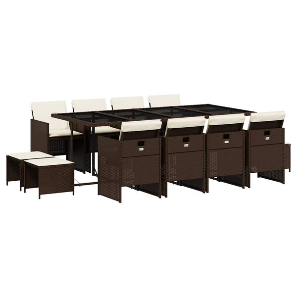 vidaXL 13-osaline aia s&ouml;&ouml;gim&ouml;&ouml;bli komplekt patjadega, pruun, PE-rotang