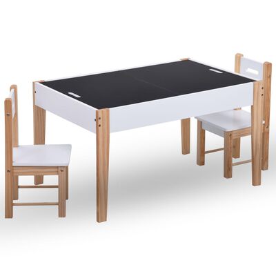 vidaXL kolmeosaline laste kriiditahvliga laud ja toolid must ja valge