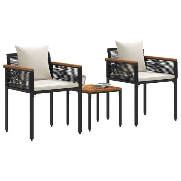 vidaXL V&auml;lis m&ouml;&ouml;bli komplekt 3 pcs Must ja kreemvalge PE rattan