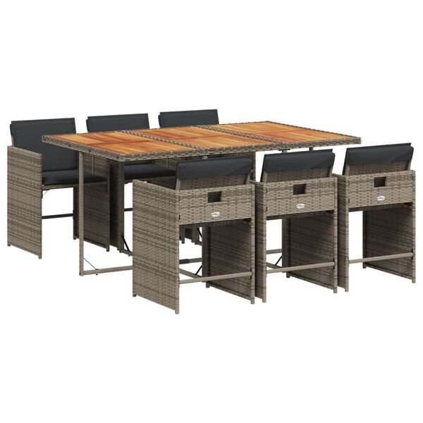 vidaXL 7-osaline aiam&ouml;&ouml;bli komplekt patjadega, hall, pol&uuml;rotang