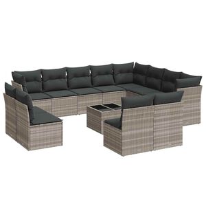 vidaXL 13-osaline aiadiivani komplekt patjadega, helehall, pol&uuml;rotang