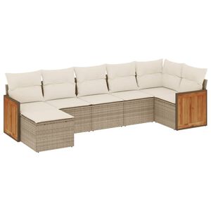 vidaXL 7-osaline aiadiivani komplekt patjadega, beež, pol&uuml;rotang