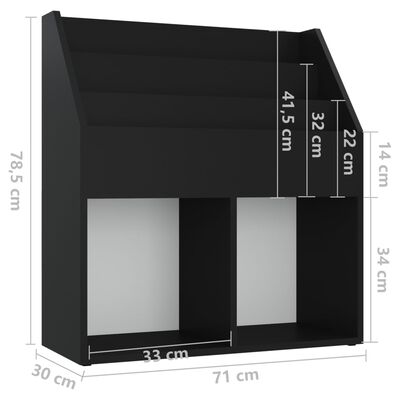 vidaXL laste ajakirjariiul, must, 71 x 30 x 78,5 cm, puitlaastplaat
