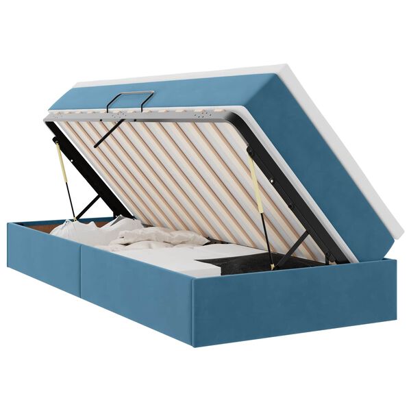 vidaXL Voodi hoiukohaga ja madratsiga Tumesinine 90 x 190 cm Samet