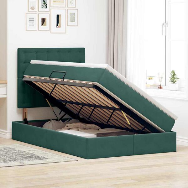 vidaXL Voodi hoiukohaga ja madratsiga Tume rohelise 120 x 200 cm Samet