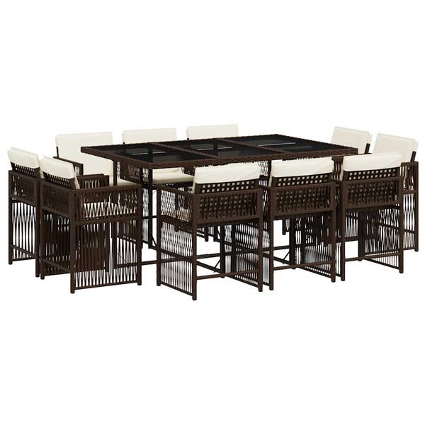 vidaXL 11-osaline aia s&ouml;&ouml;gim&ouml;&ouml;bli komplekt patjadega, pruun, PE-rotang