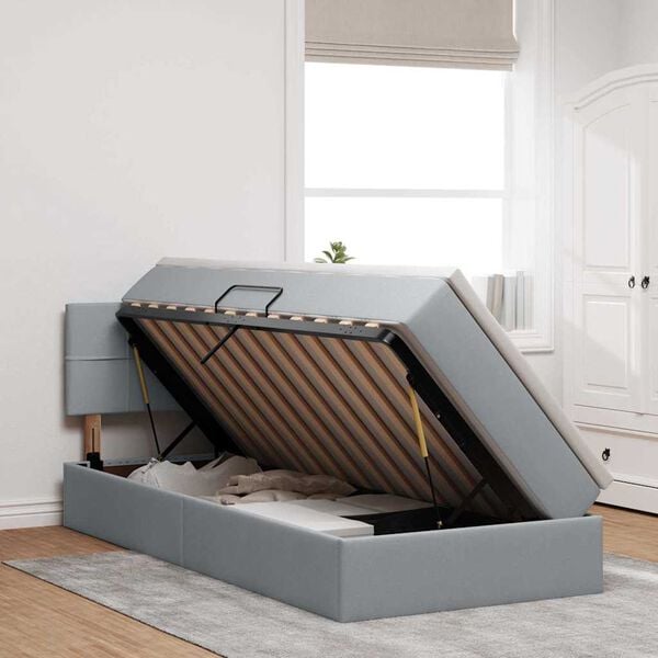 vidaXL Voodi hoiukohaga ja madratsiga Helehall 90 x 200 cm Tehispuit