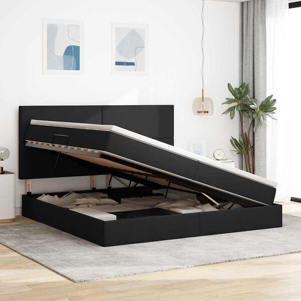 vidaXL Voodi hoiukohaga ja madratsiga Must 200 x 200 cm Pol&uuml;ester